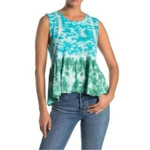 We The Free Teal Waters Blue & Green Tie Dye Peplum Anytime Tank, Sz M